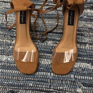Tan Heels with Clear Strap